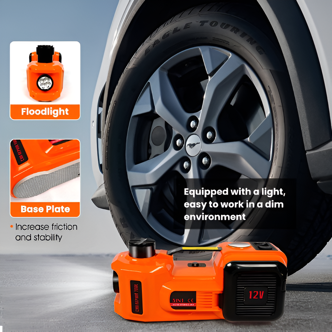 Electric Car Jack Kit (5 Ton) with Impact Wrench, Inflator & LED Light