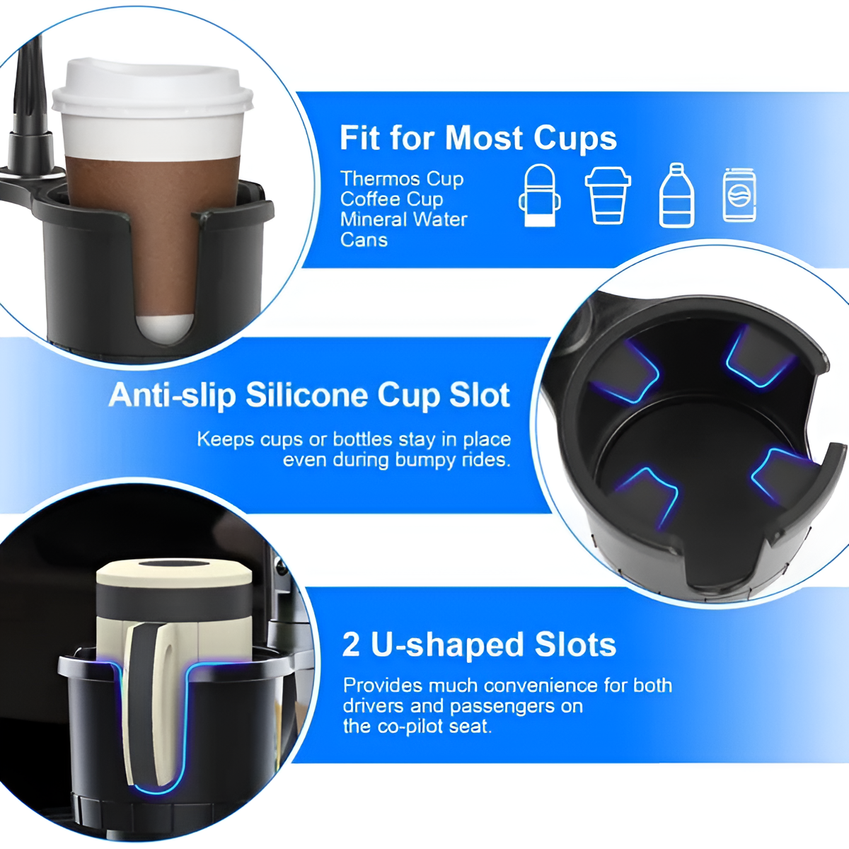 2-in-1 Car Cup & Phone Holder with 360° Rotating Gooseneck