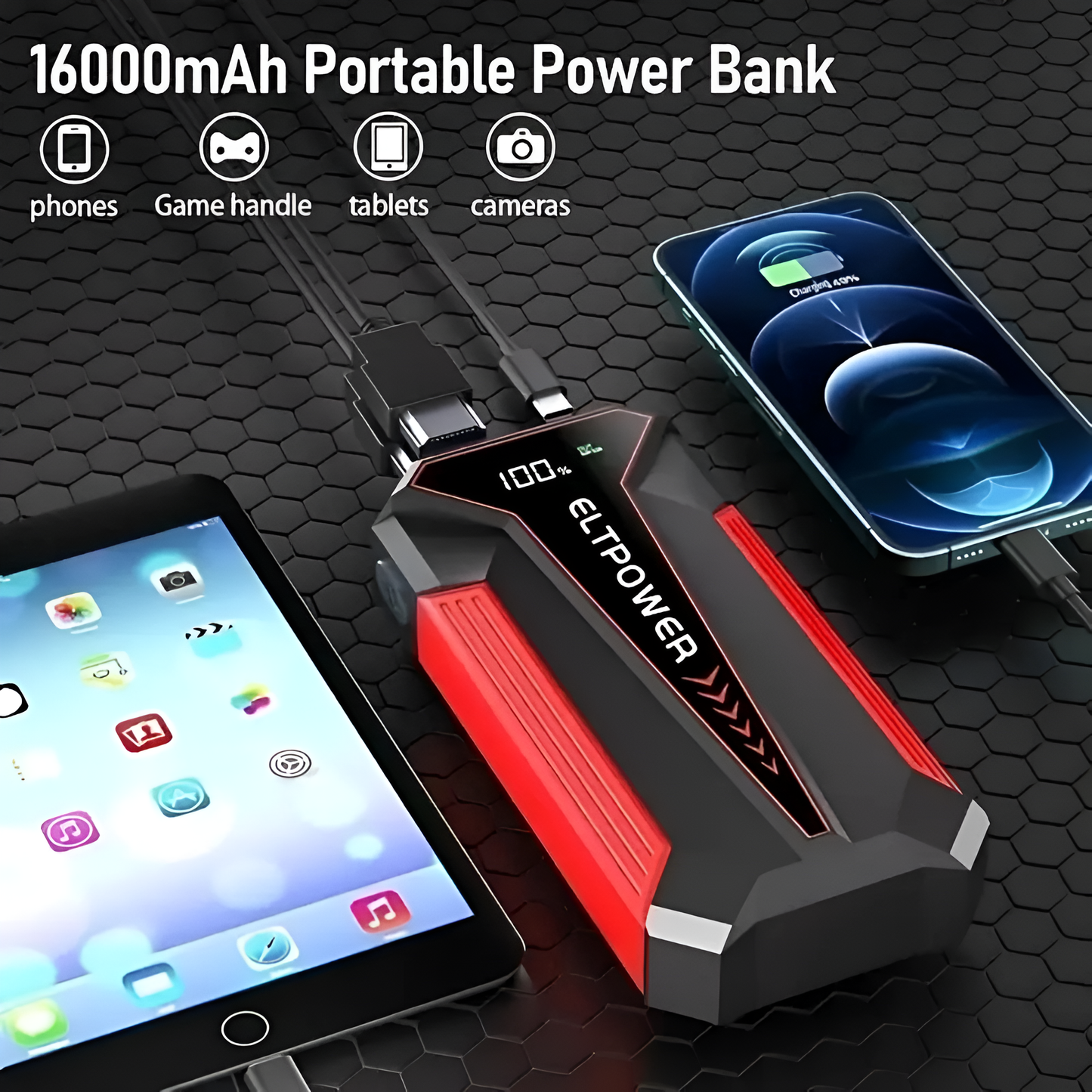 2000A Peak 12V Lithium Car Jump Starter – 20000mAh Power Bank