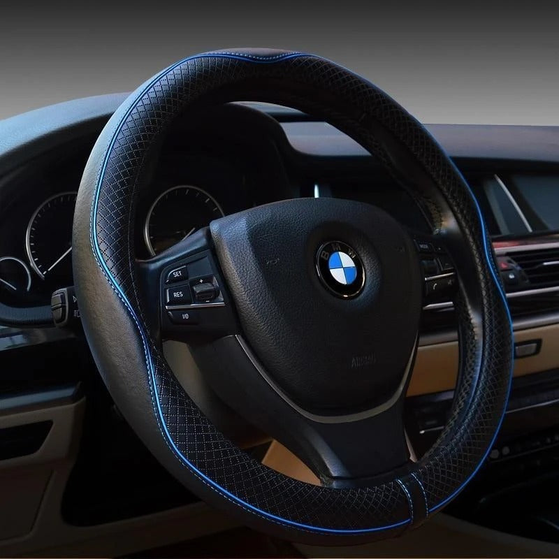 High-Grade Leather Steering Wheel Cover (38cm)