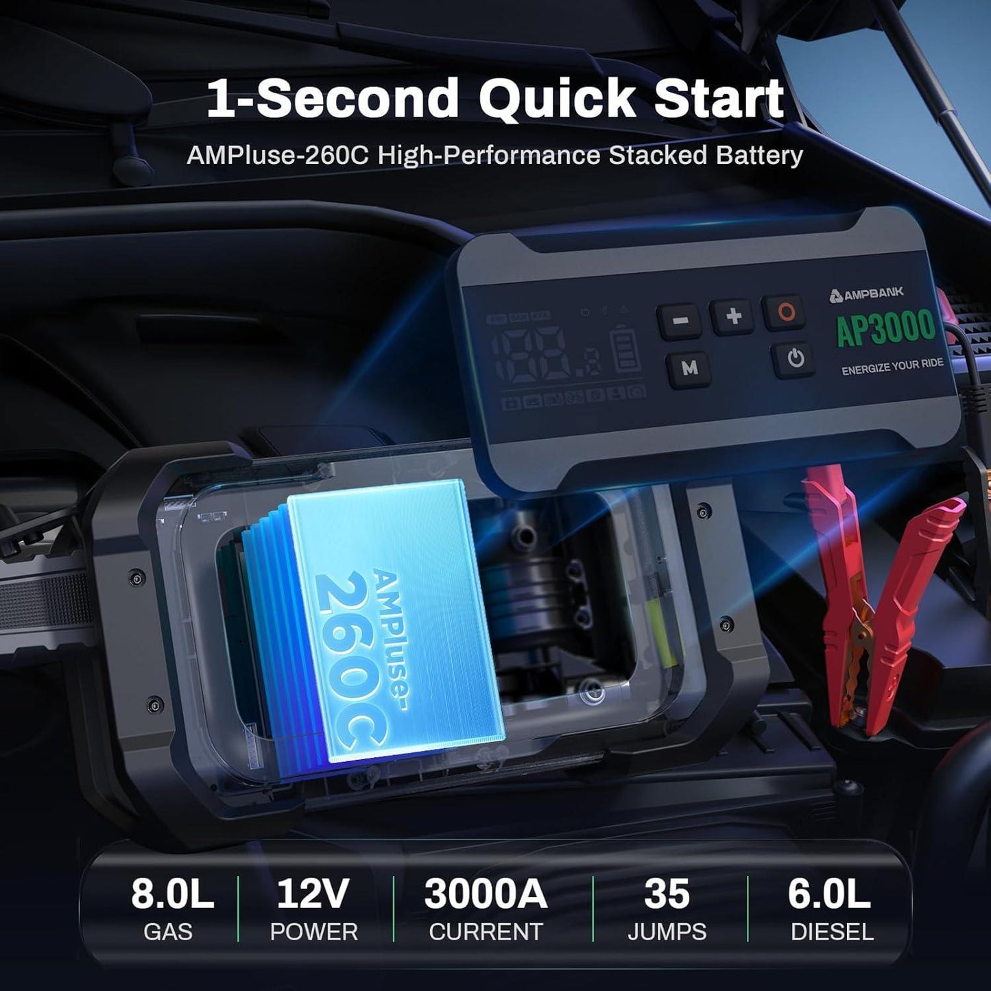 AP3000 Multi-Function Car Jump Starter with Air Compressor – 3000A, 150 PSI