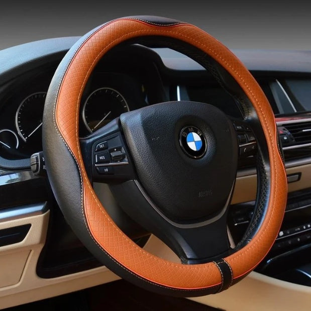 High-Grade Leather Steering Wheel Cover (38cm)