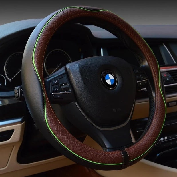 High-Grade Leather Steering Wheel Cover (38cm)