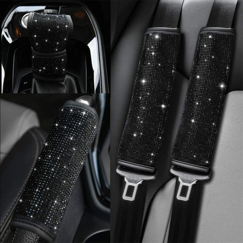 Diamond Rhinestone Steering Wheel Cover (Black, 37–38cm)