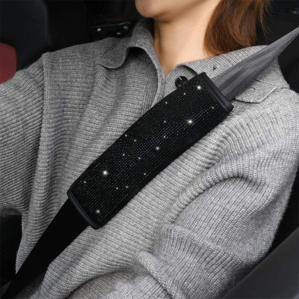 Diamond Rhinestone Steering Wheel Cover (Black, 37–38cm)