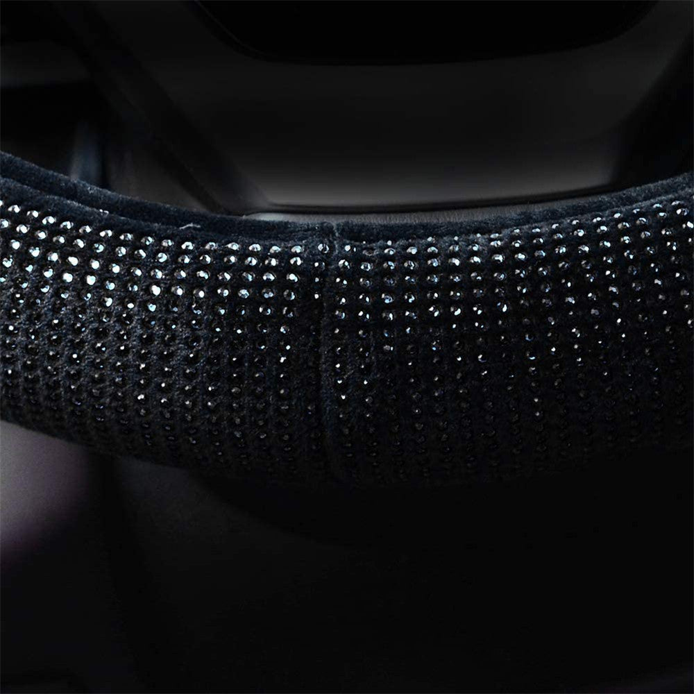 Diamond Rhinestone Steering Wheel Cover (Black, 37–38cm)
