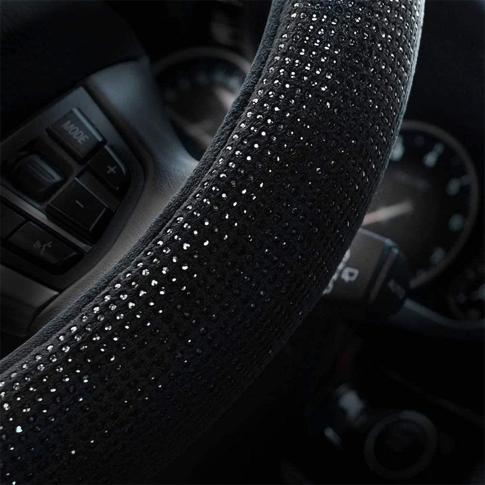 Diamond Rhinestone Steering Wheel Cover (Black, 37–38cm)