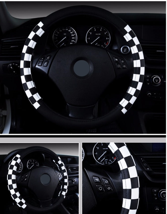 Plaid PU Leather Steering Wheel Cover (38cm)