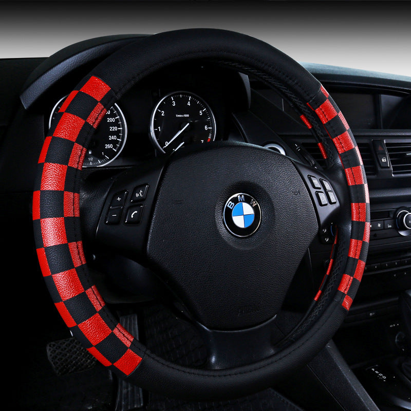 Plaid PU Leather Steering Wheel Cover (38cm)