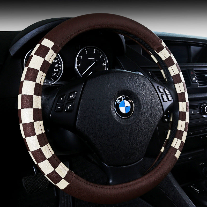 Plaid PU Leather Steering Wheel Cover (38cm)