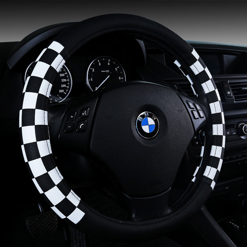 Plaid PU Leather Steering Wheel Cover (38cm)