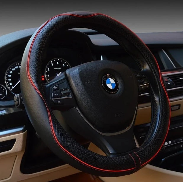 High-Grade Leather Steering Wheel Cover (38cm)