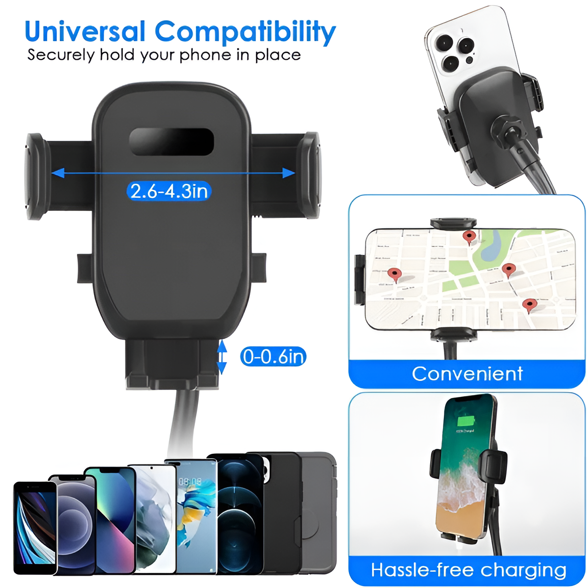 2-in-1 Car Cup & Phone Holder with 360° Rotating Gooseneck