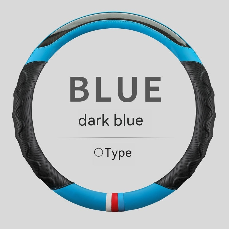 Carbon Fiber-Style Leather Steering Wheel Cover (38cm)