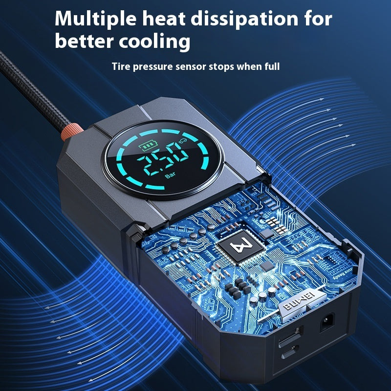 YS01 Series 12V Portable Tire Inflator with Light & USB (22mm Cylinder)