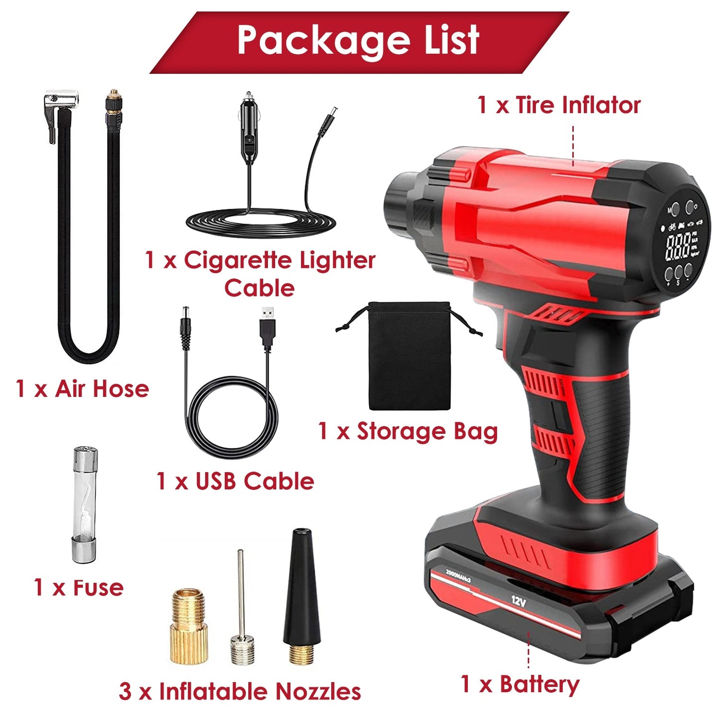 Compact Cordless Tire Inflator – 150PSI Rechargeable Air Pump