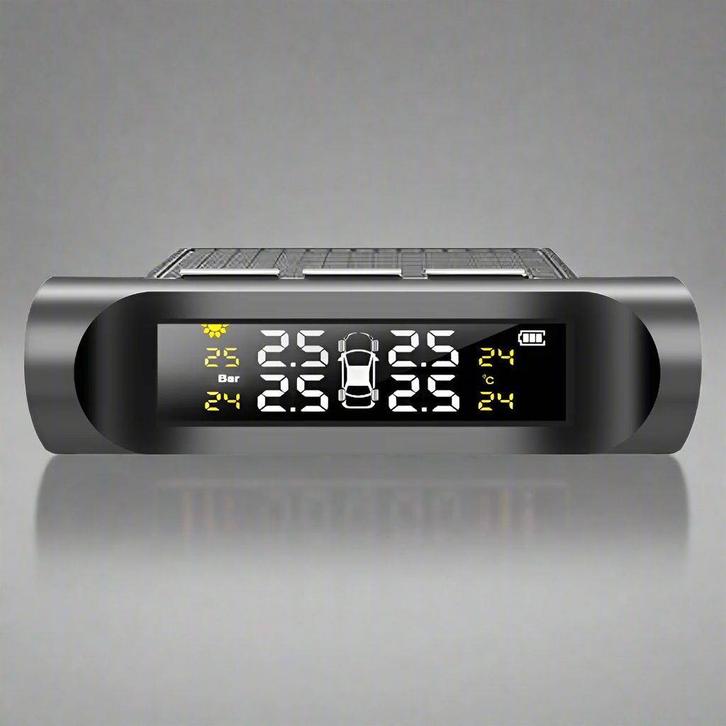 Car tire pressure monitor with digital display on a white background