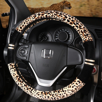 Winter Plush Steering Wheel Cover – Leopard Grain (38cm)