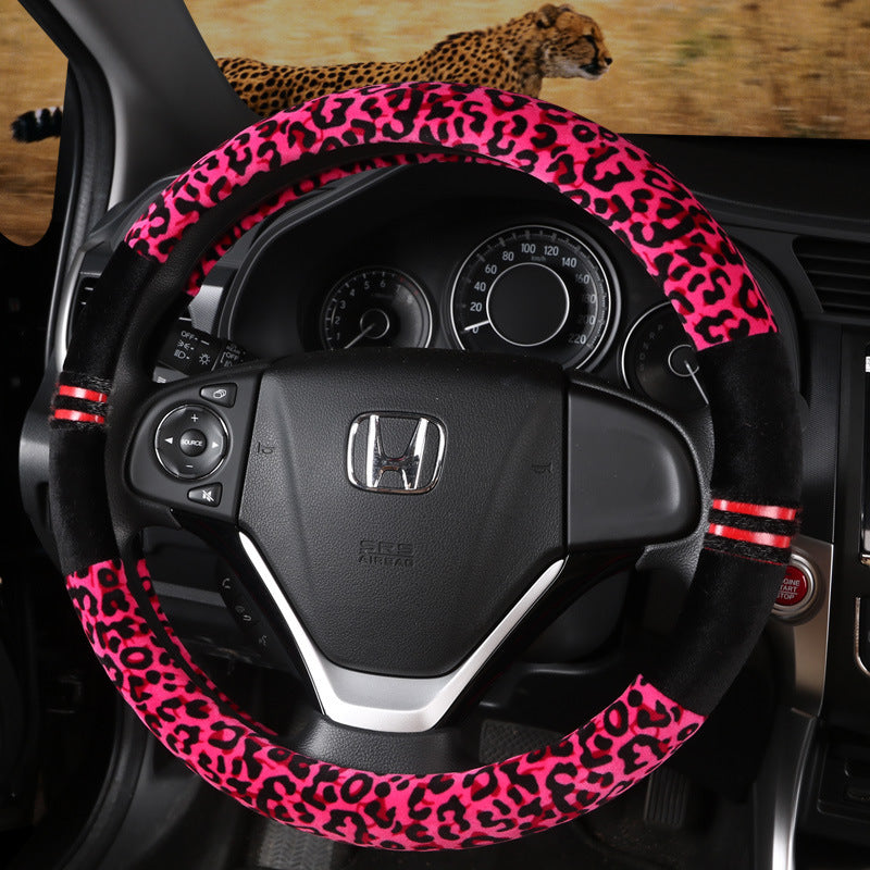 Winter Plush Steering Wheel Cover – Leopard Grain (38cm)
