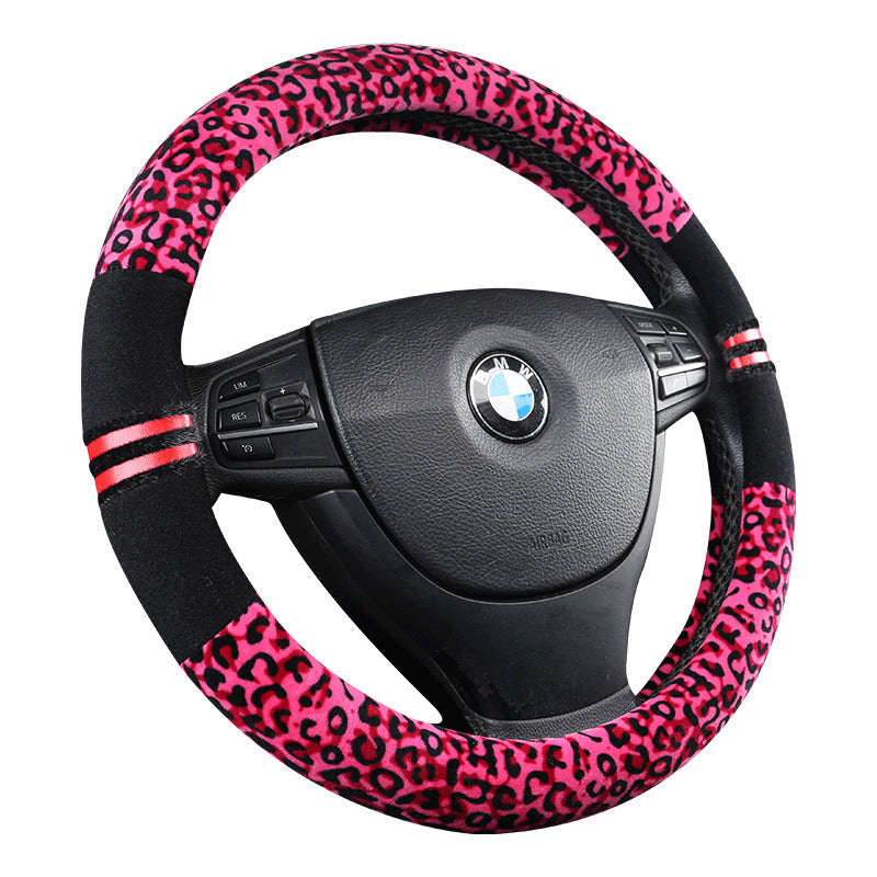 Winter Plush Steering Wheel Cover – Leopard Grain (38cm)