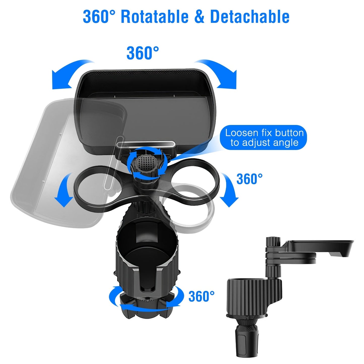 4-in-1 Rotatable Car Cup Holder with Tray & Phone Mount