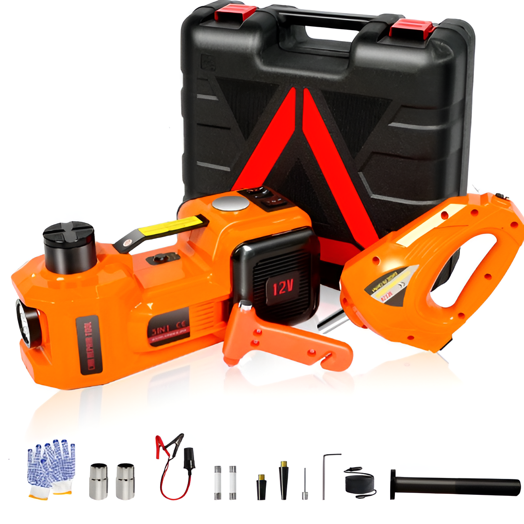 Electric Car Jack Kit (5 Ton) with Impact Wrench, Inflator & LED Light