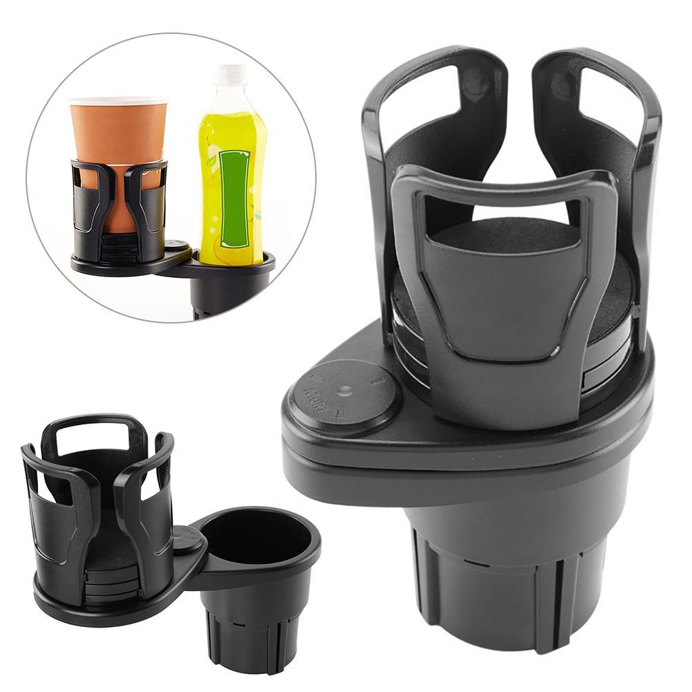 2-in-1 Rotatable Car Cup Holder Organizer, Dual Cup Mount with Storage Slots