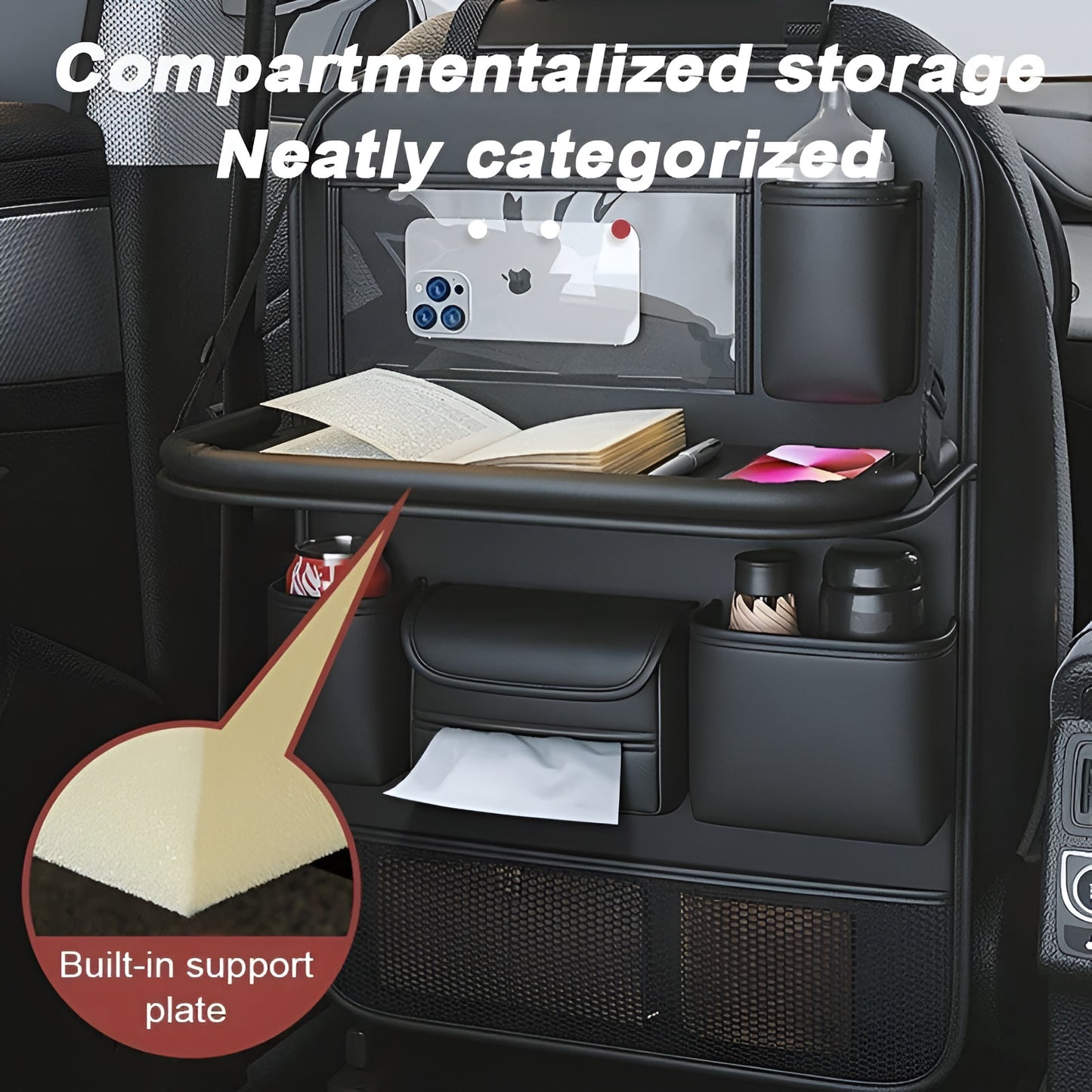 Car Seat Storage Bag with Foldable Table Tray