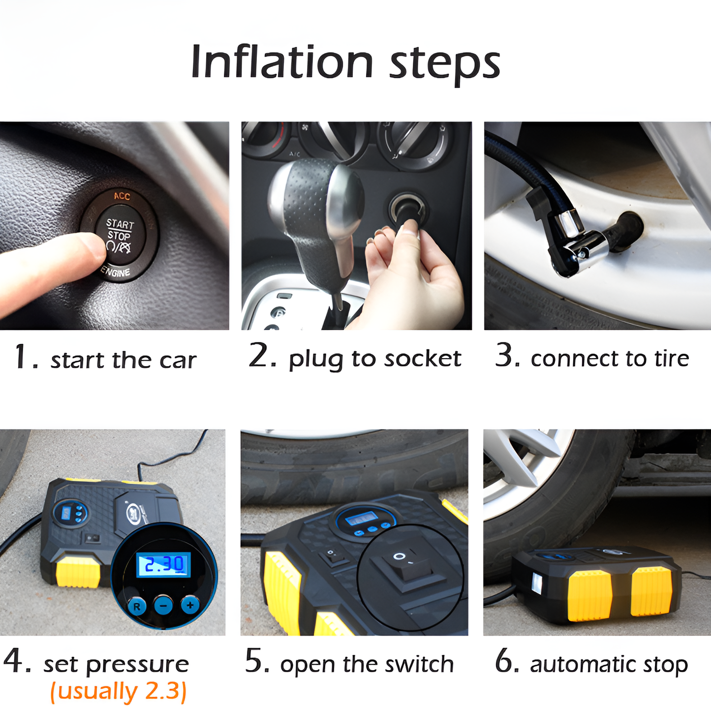 Digital Display 12V Car Air Pump – Portable Emergency Tire Inflator with Light