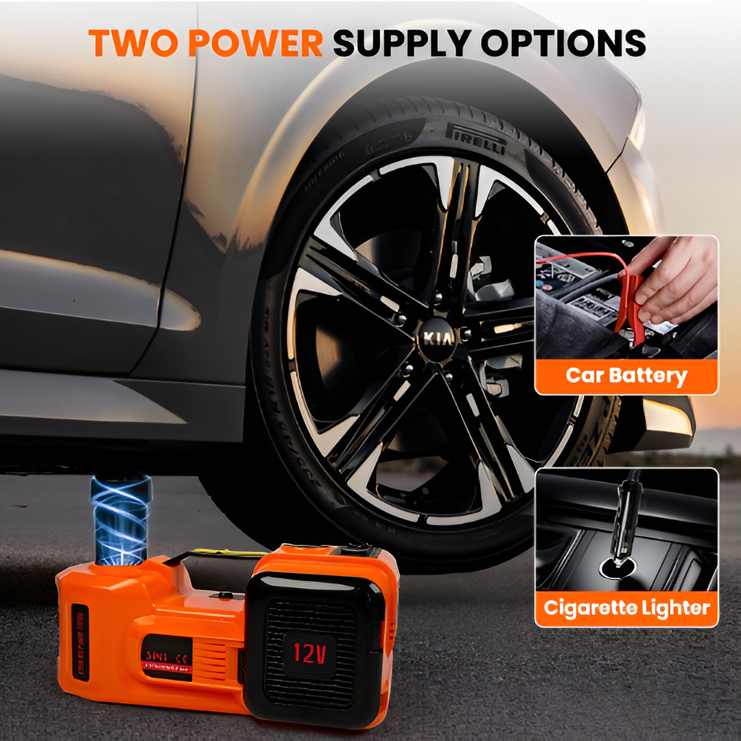 Electric Car Jack Kit (5 Ton) with Impact Wrench, Inflator & LED Light