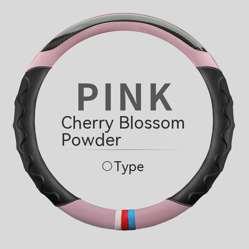 Carbon Fiber-Style Leather Steering Wheel Cover (38cm)