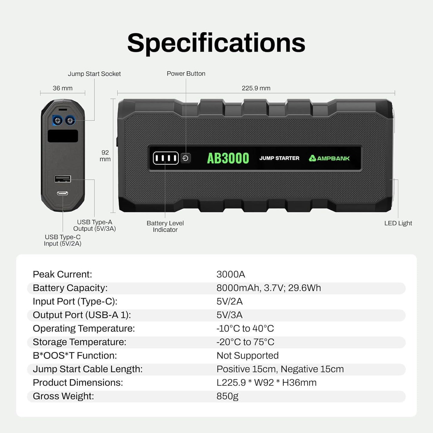3000A Portable Car Jump Starter – Compact, Safe & Multi-functional