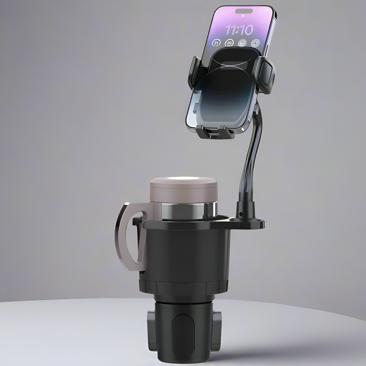 2-in-1 Car Cup & Phone Holder with 360° Rotating Gooseneck
