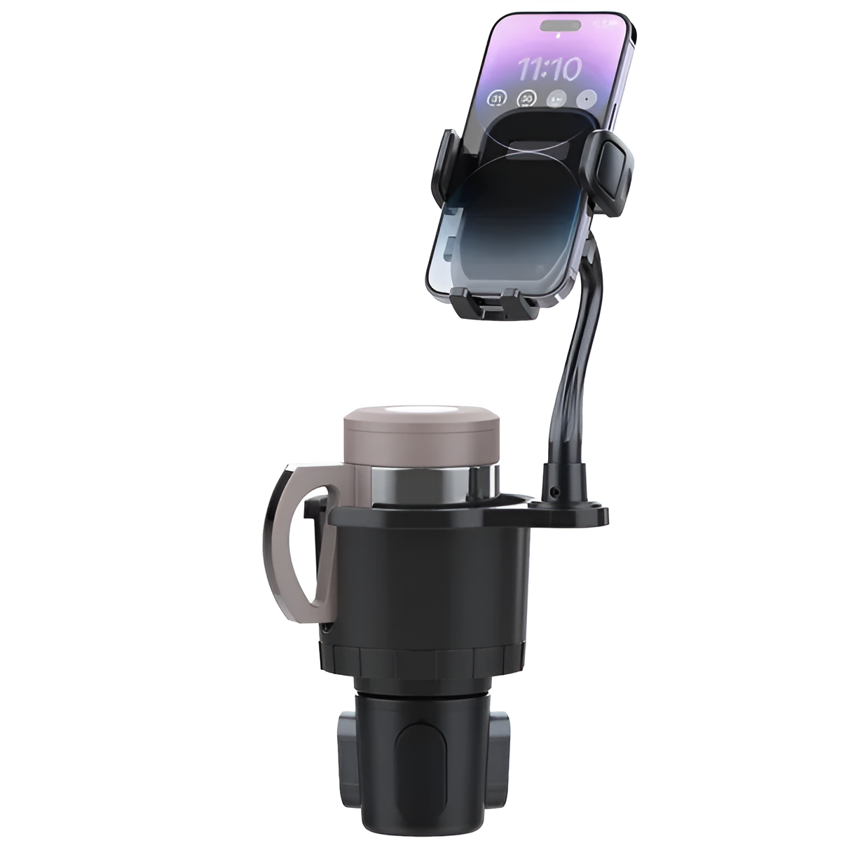 2-in-1 Car Cup & Phone Holder with 360° Rotating Gooseneck