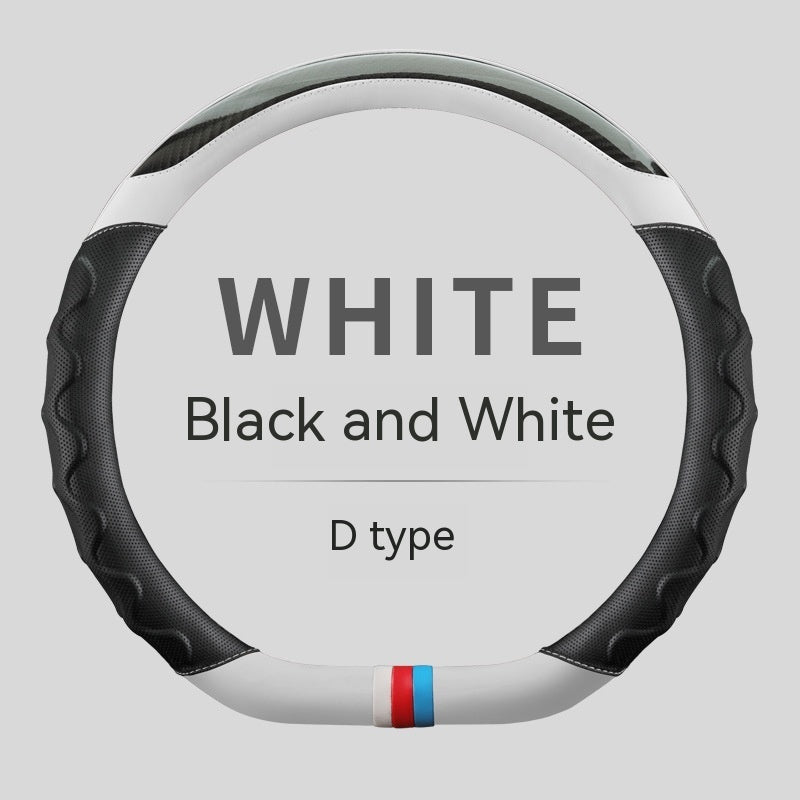 Carbon Fiber-Style Leather Steering Wheel Cover (38cm)
