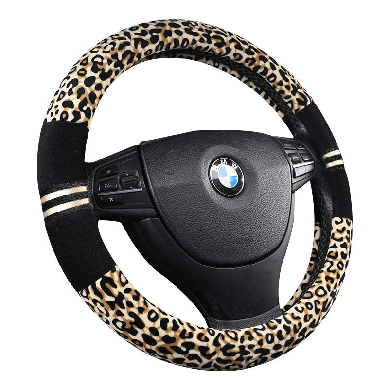 Winter Plush Steering Wheel Cover – Leopard Grain (38cm)