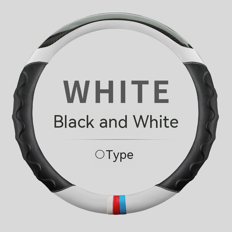 Carbon Fiber-Style Leather Steering Wheel Cover (38cm)
