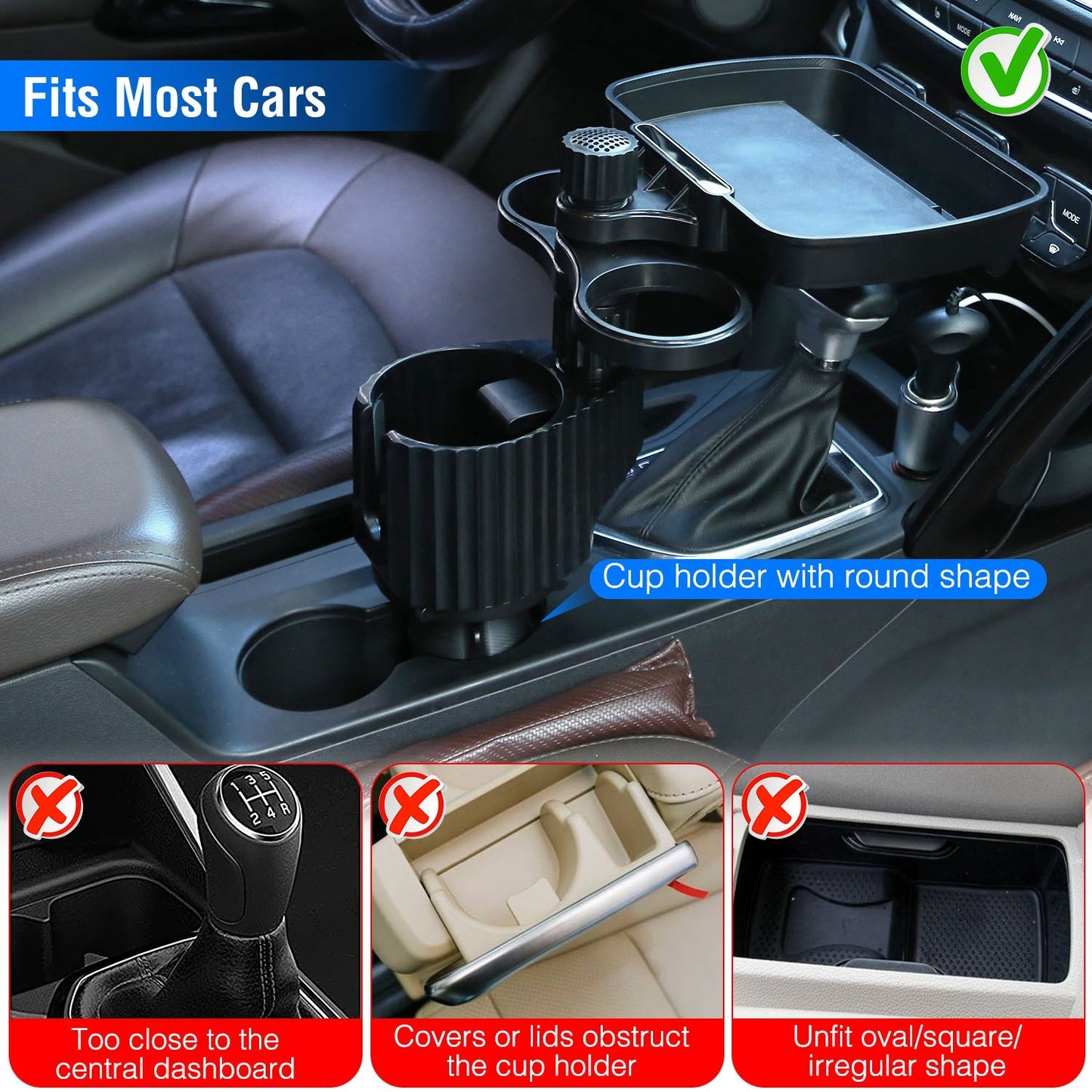 4-in-1 Rotatable Car Cup Holder with Tray & Phone Mount
