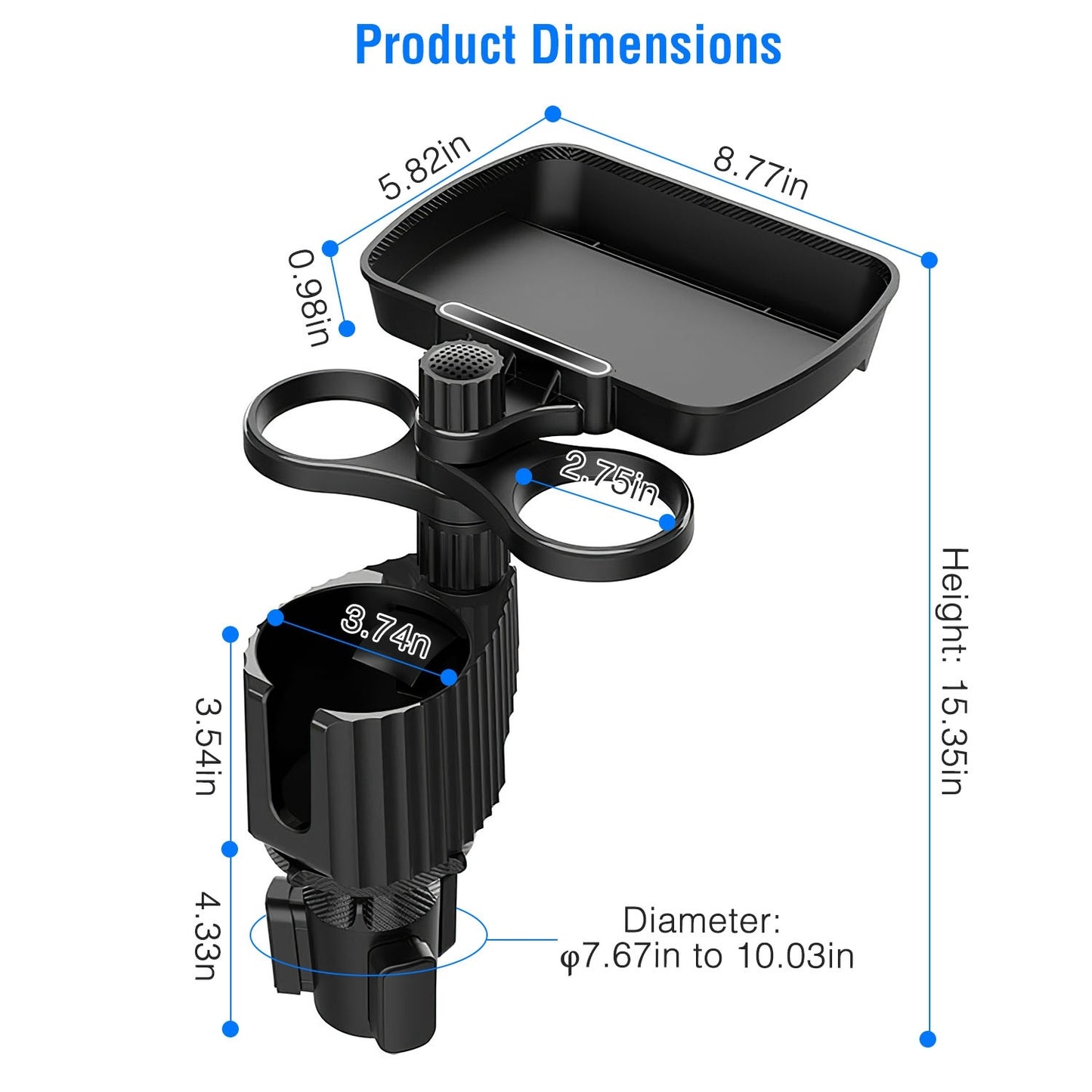 4-in-1 Rotatable Car Cup Holder with Tray & Phone Mount