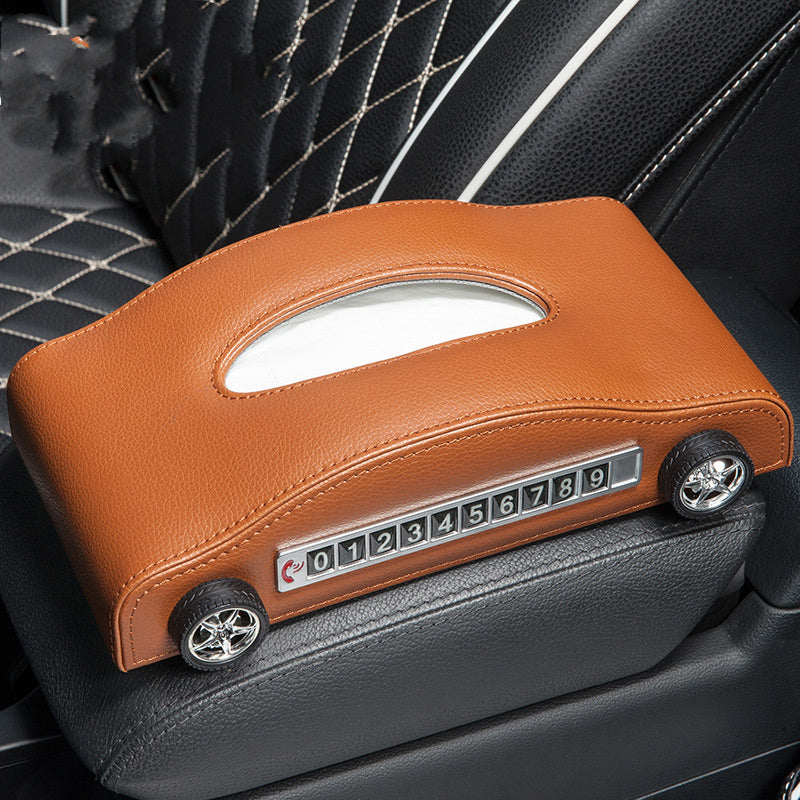 Leather Car Tissue Box – Sports Car Design with Optional Stop Sign