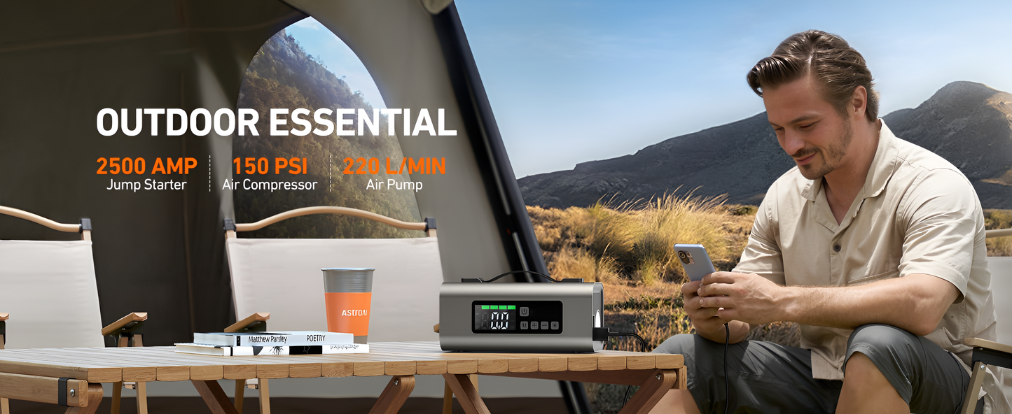 MF159 Multifunctional Jump Starter with Air Compressor, Air Pump & LED Display