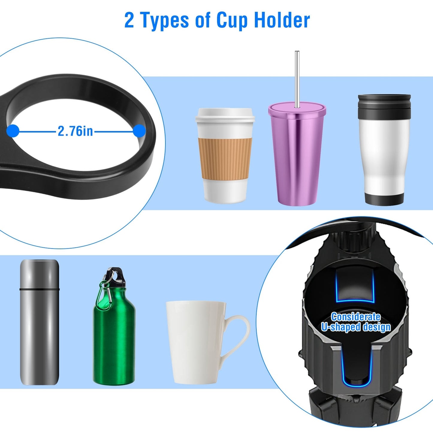 4-in-1 Rotatable Car Cup Holder with Tray & Phone Mount