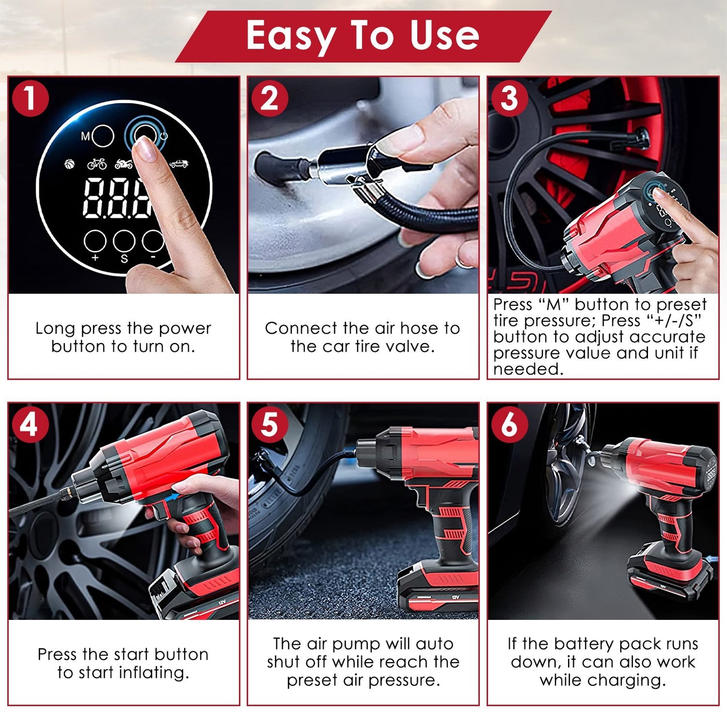 Compact Cordless Tire Inflator – 150PSI Rechargeable Air Pump