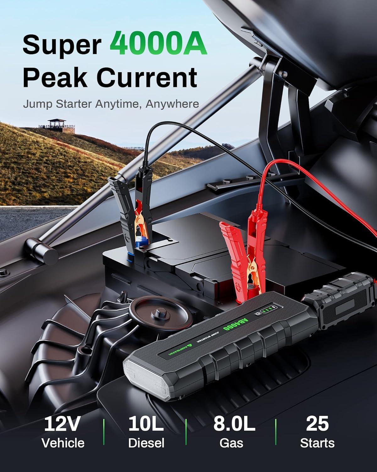 4000A Portable Car Battery Jump Starter (8-in-1)
