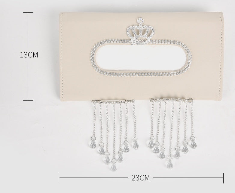 Rhinestone Sun Visor Tissue Box – PU Leather with Crown Diamond Design