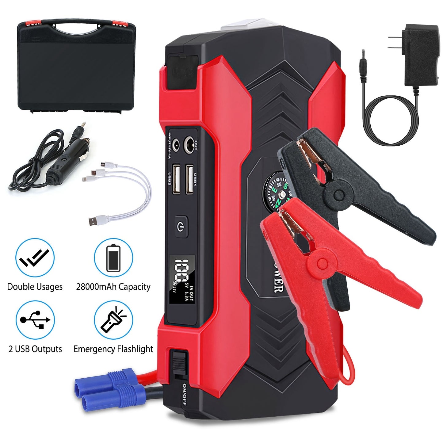 Car Jump Starter Booster – 800A Peak 28000mAh | 12V Battery Charger