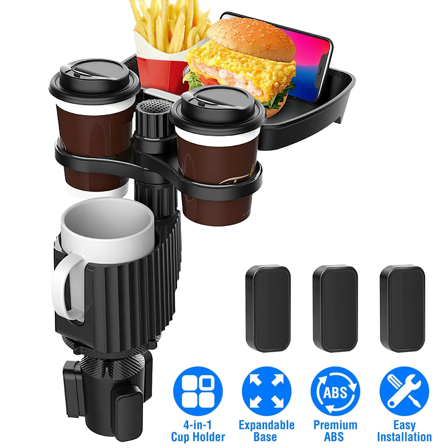 4-in-1 Rotatable Car Cup Holder with Tray & Phone Mount