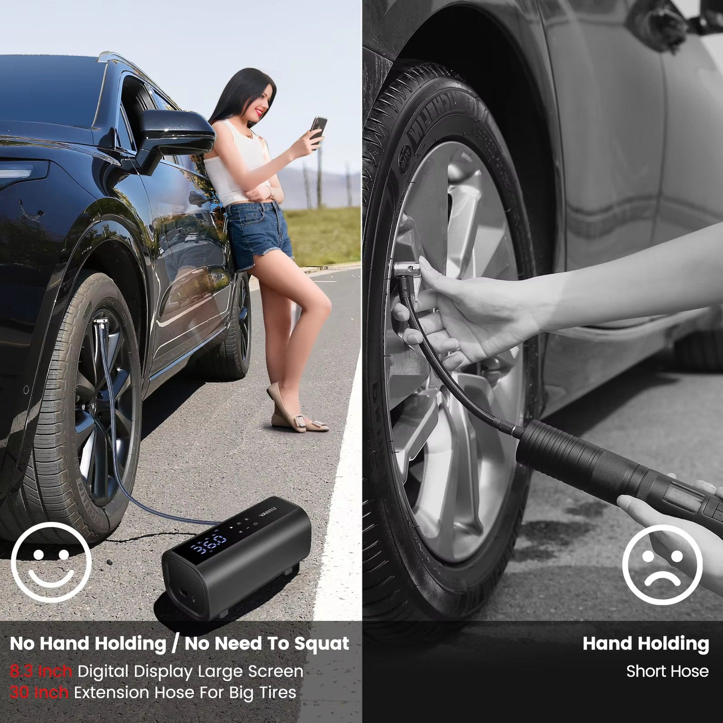 A22 Cordless Dual-Cylinder Tire Inflator & Air Compressor – 12V Digital, 2000mAh