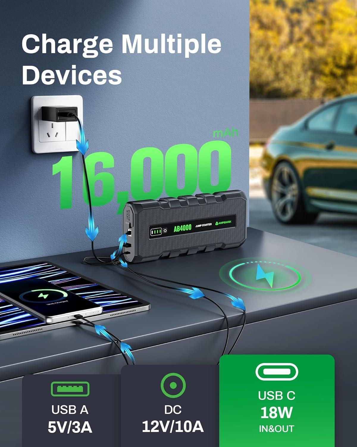 4000A Portable Car Battery Jump Starter (8-in-1)
