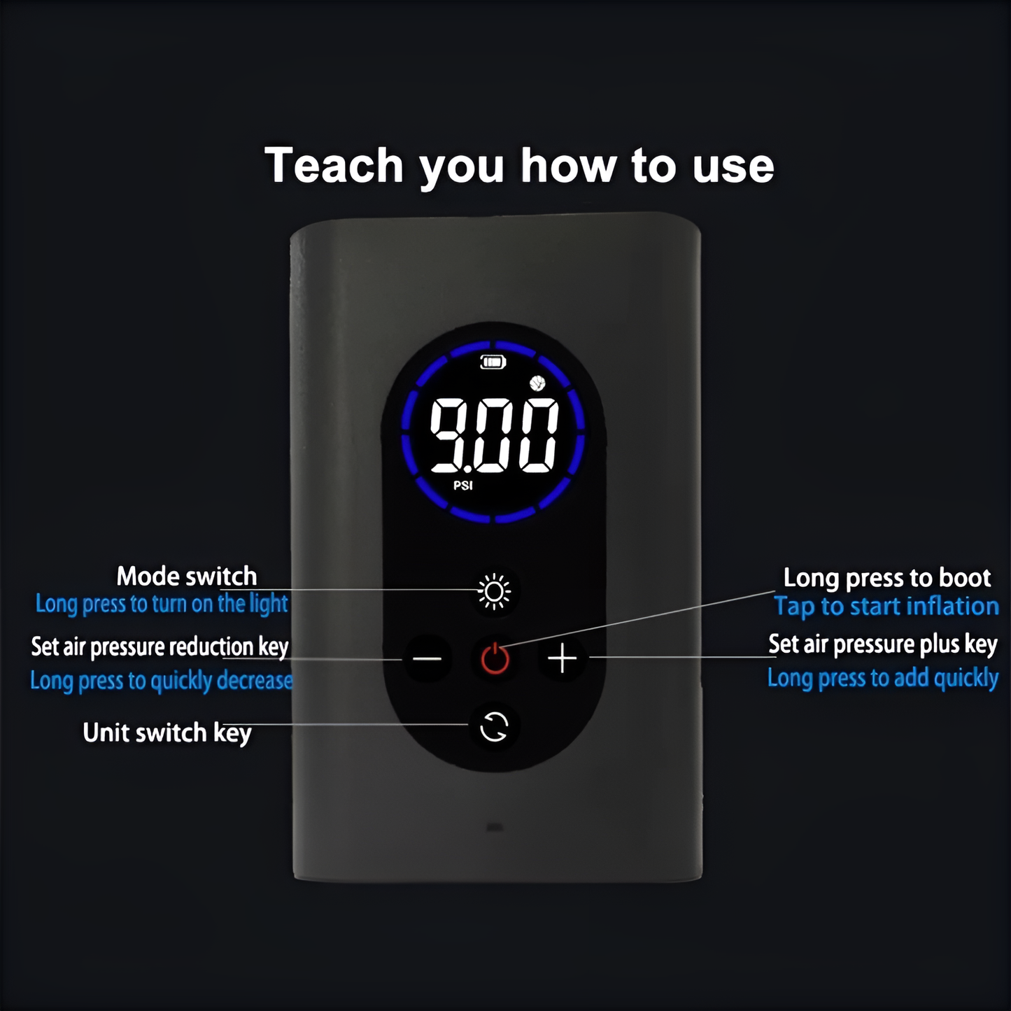 Cordless Tyre Inflator M8 – 150PSI Portable Air Compressor with 4000mAh Battery